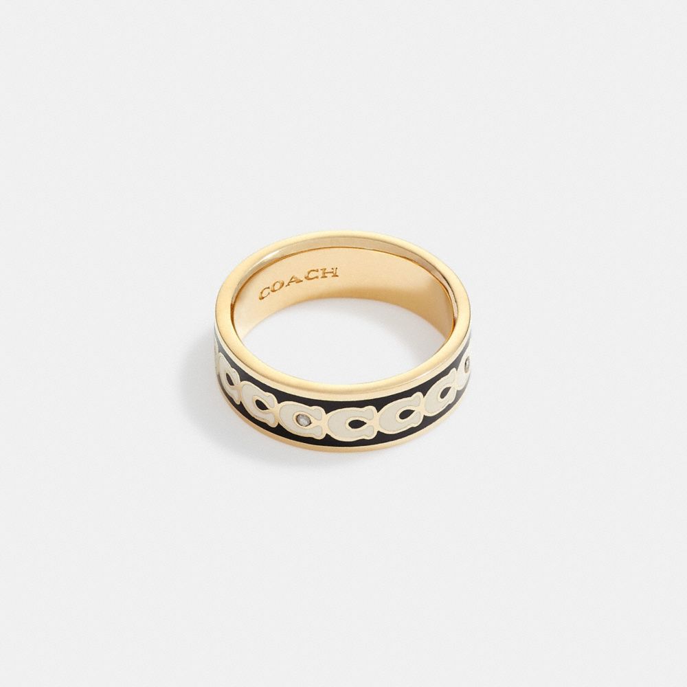 Coach Signature Enamel Ring Gold/Black | 571-LXBTHK