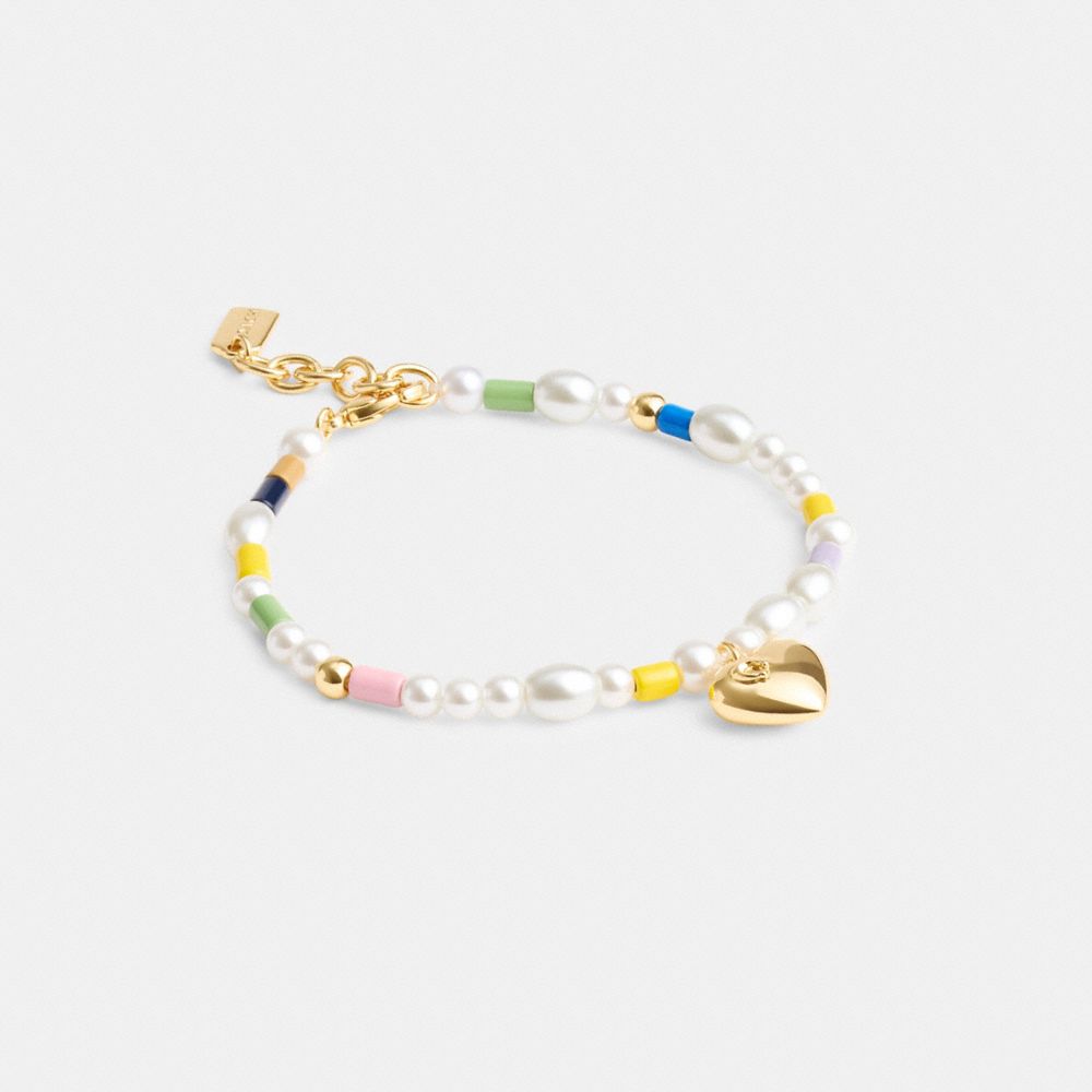 Coach Signature Heart Beaded Pearl Bracelet Gold/Multi | 269-DEXMCK