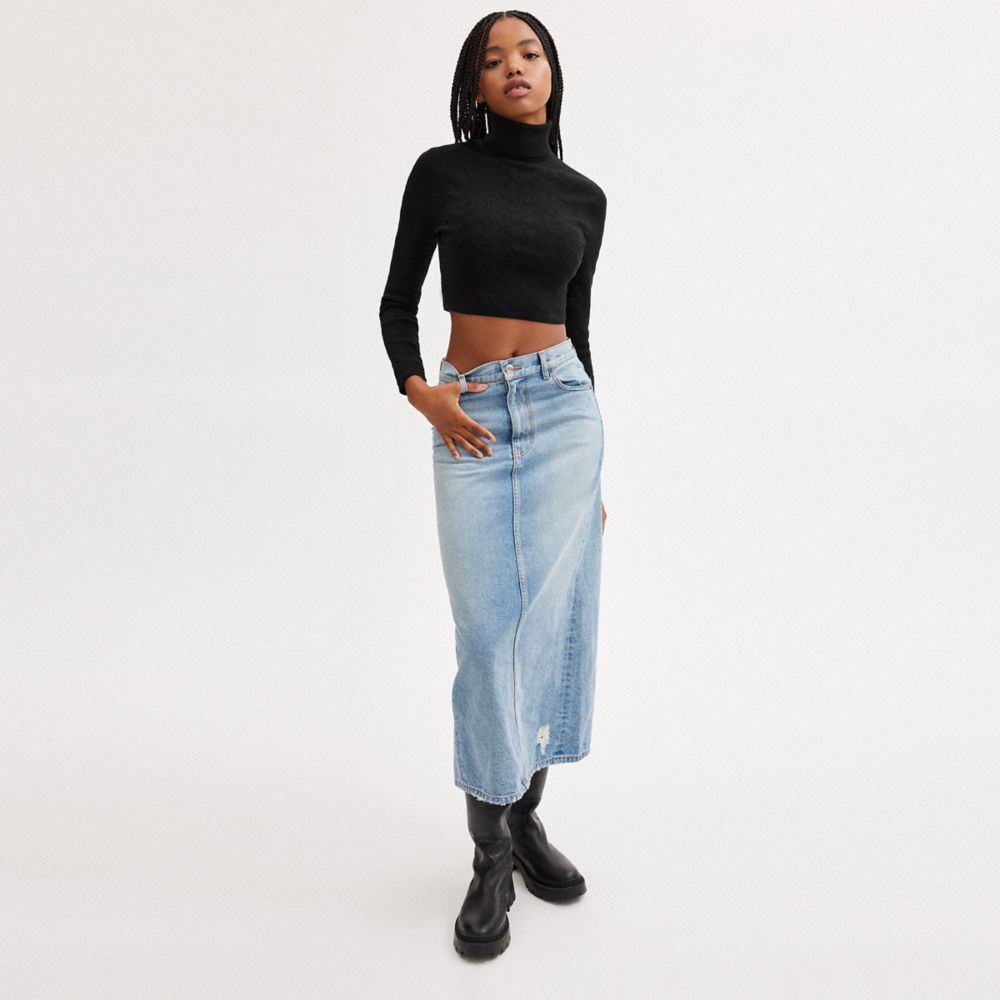 Coach Signature Knit Cropped Turtleneck Black | 701-CTHSDE