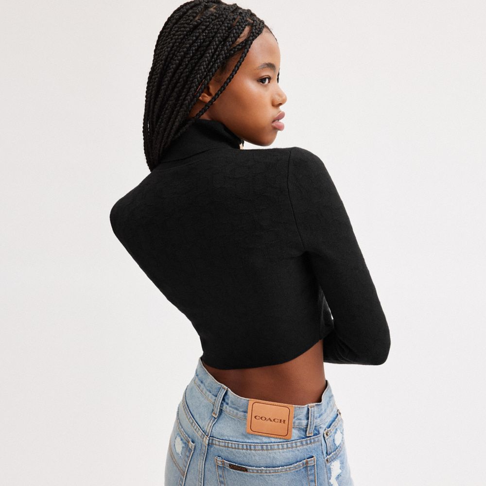 Coach Signature Knit Cropped Turtleneck Black | 701-CTHSDE