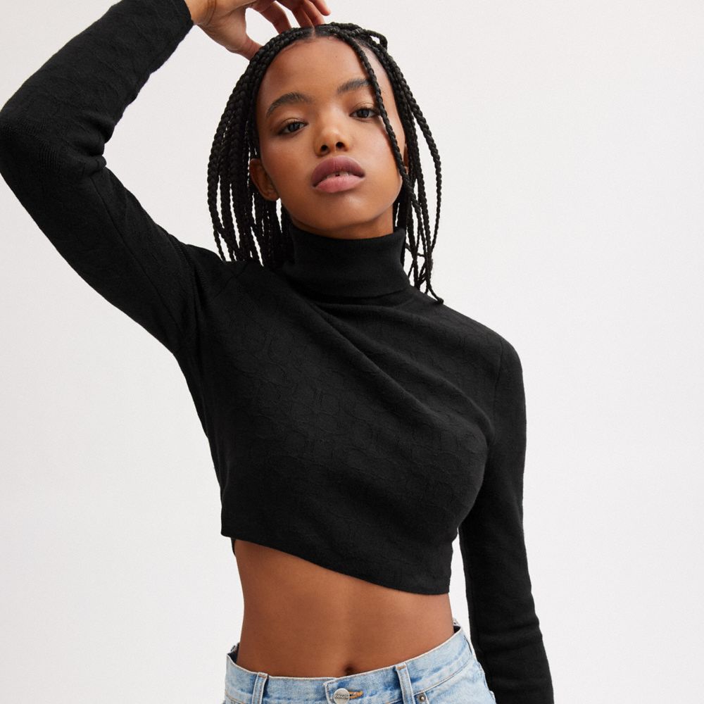 Coach Signature Knit Cropped Turtleneck Black | 701-CTHSDE