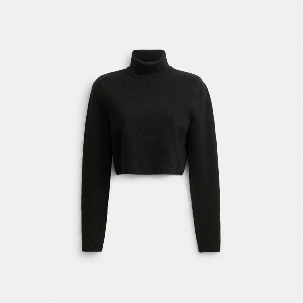 Coach Signature Knit Cropped Turtleneck Black | 701-CTHSDE