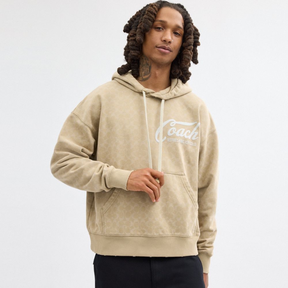 Coach Signature Long Sleeve Relaxed Americana Pullover Hoodie Khaki | 062-SIEGQL