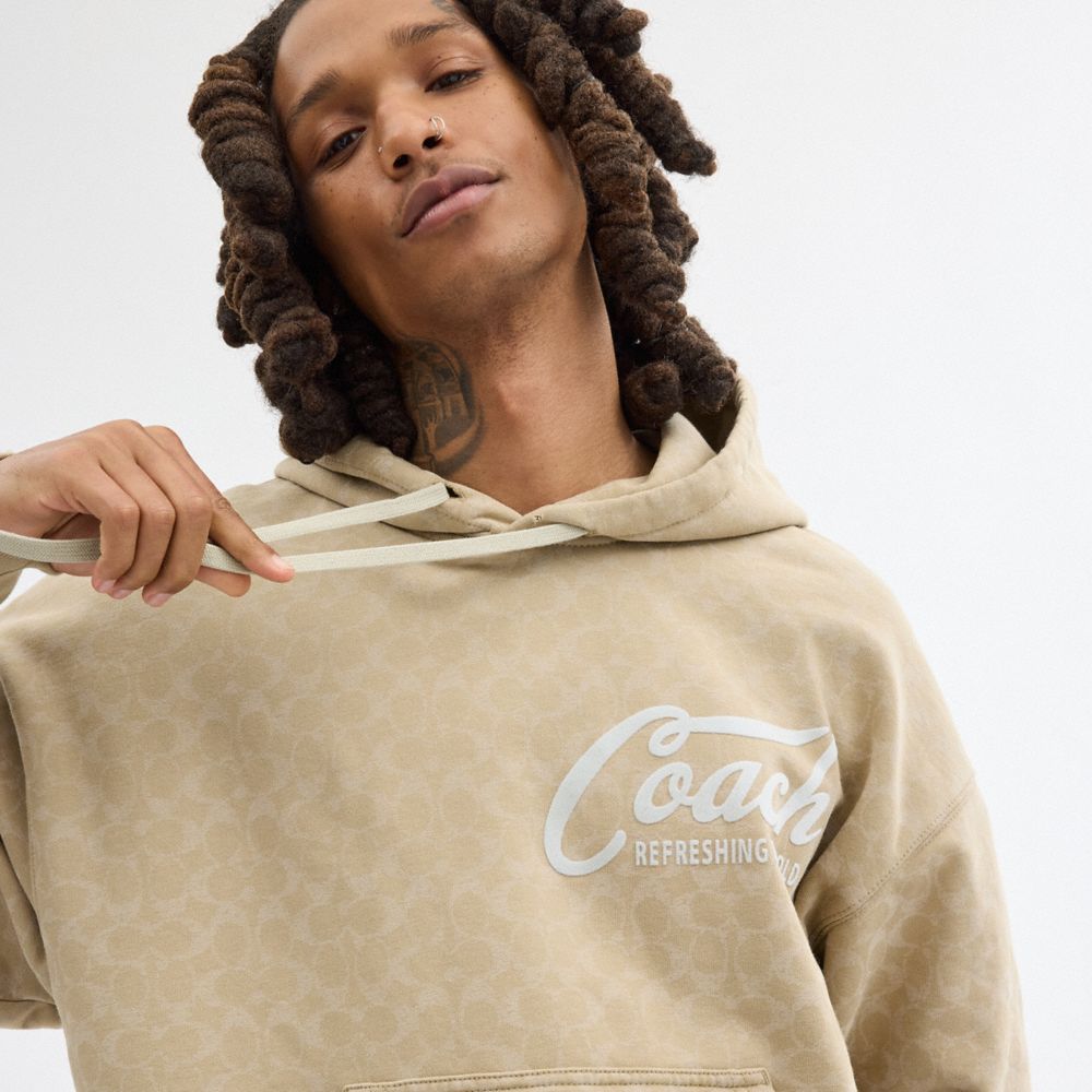 Coach Signature Long Sleeve Relaxed Americana Pullover Hoodie Khaki | 062-SIEGQL