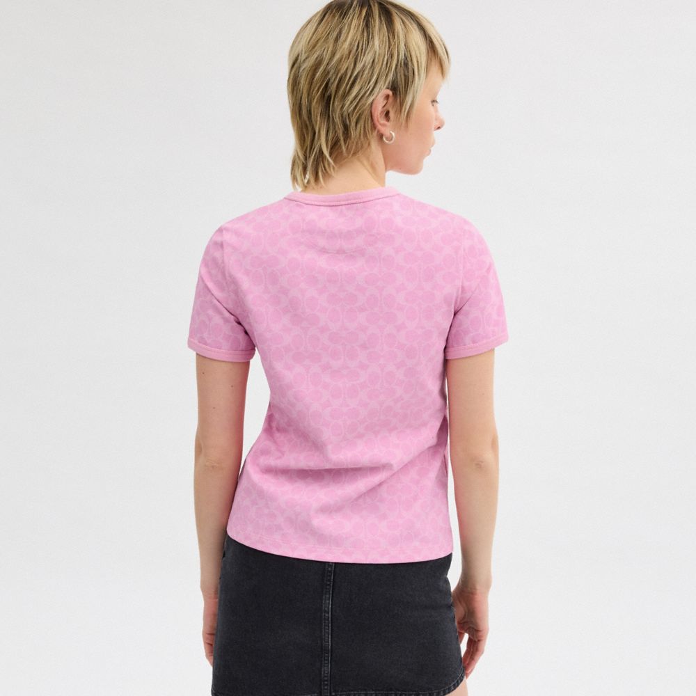 Coach Signature Ringer T Shirt In Organic Cotton Pink Signature | 173-EFAKUY