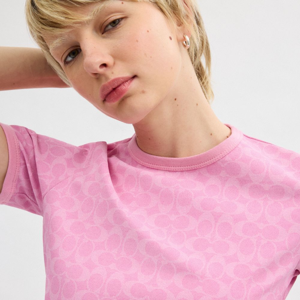 Coach Signature Ringer T Shirt In Organic Cotton Pink Signature | 173-EFAKUY