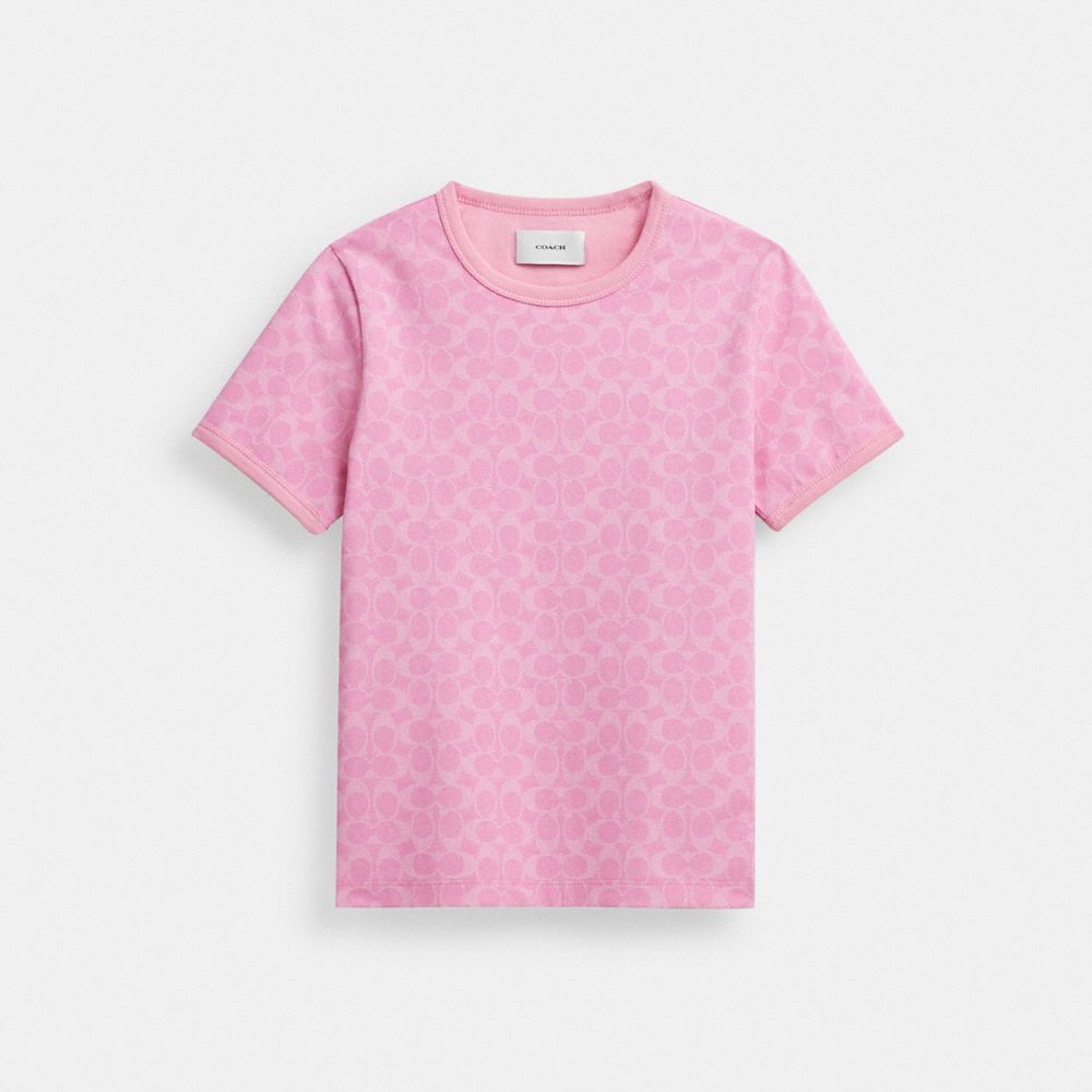 Coach Signature Ringer T Shirt In Organic Cotton Pink Signature | 173-EFAKUY