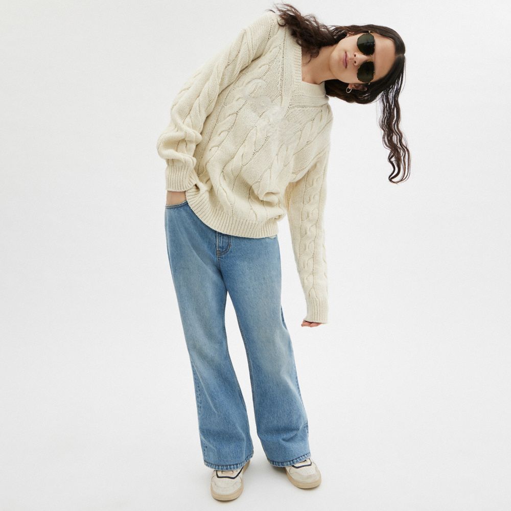 Coach Signature Sweater In Recycled Wool Ivory | 843-TWESAZ