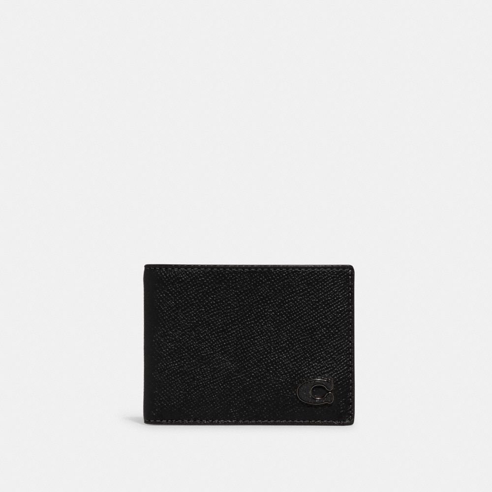 Coach Slim Billfold Wallet Crossgrain Leather/Black | 806-DGBCYZ