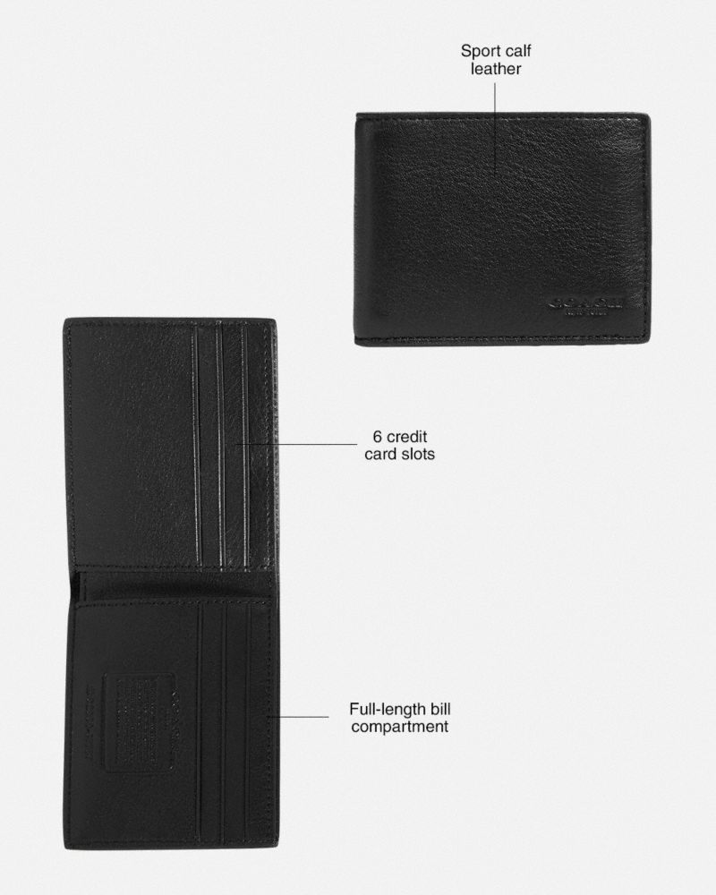 Coach Slim Billfold Wallet Sport Calf Leather/Black | 067-LMOYTH