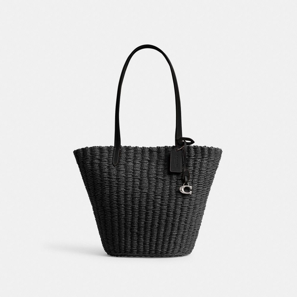 Coach Small Straw Tote Silver/Black | 217-IMCSKG