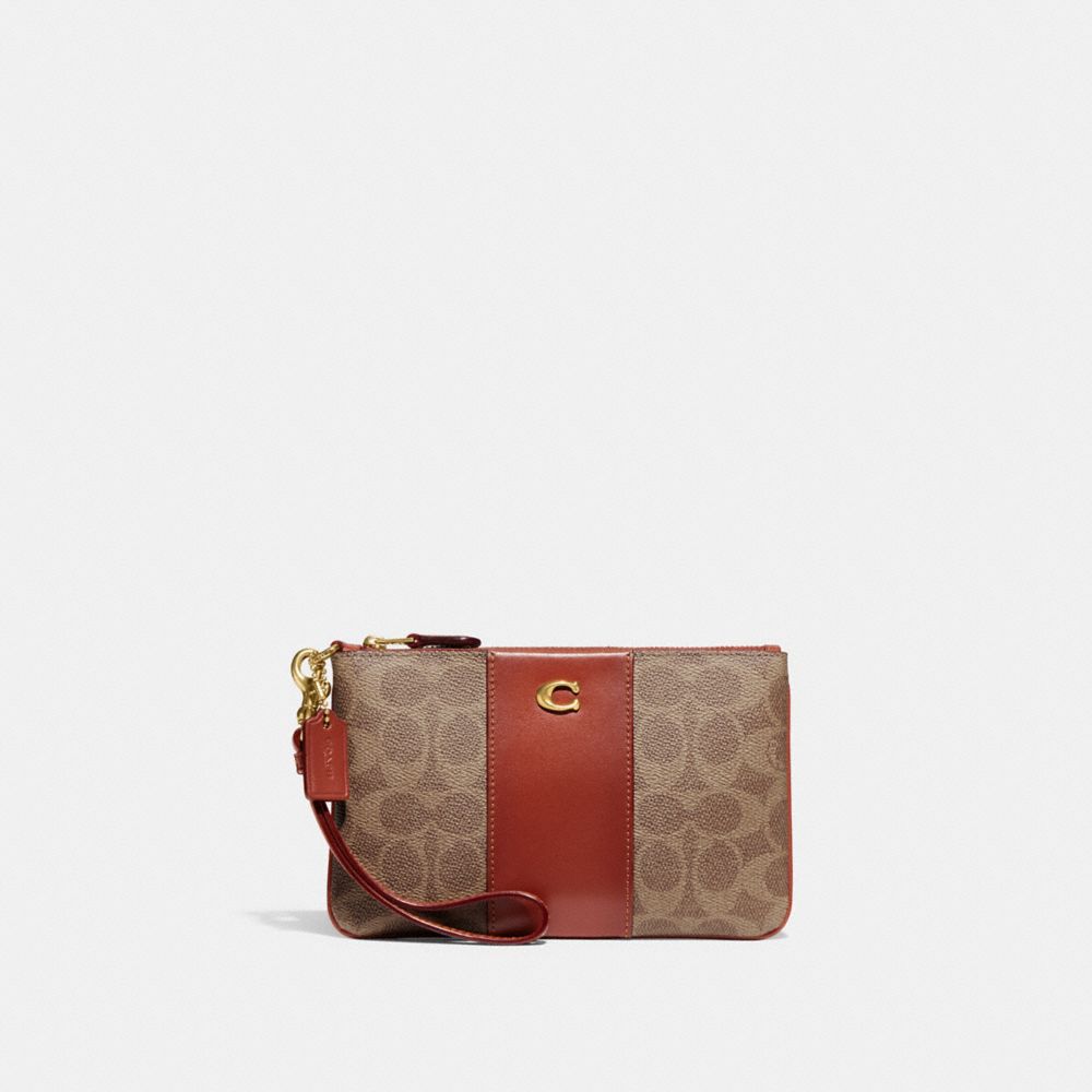 Coach Small Wristlet In Signature Canvas Signature Coated Canvas/Brass/Tan/Rust | 238-FNIOUA