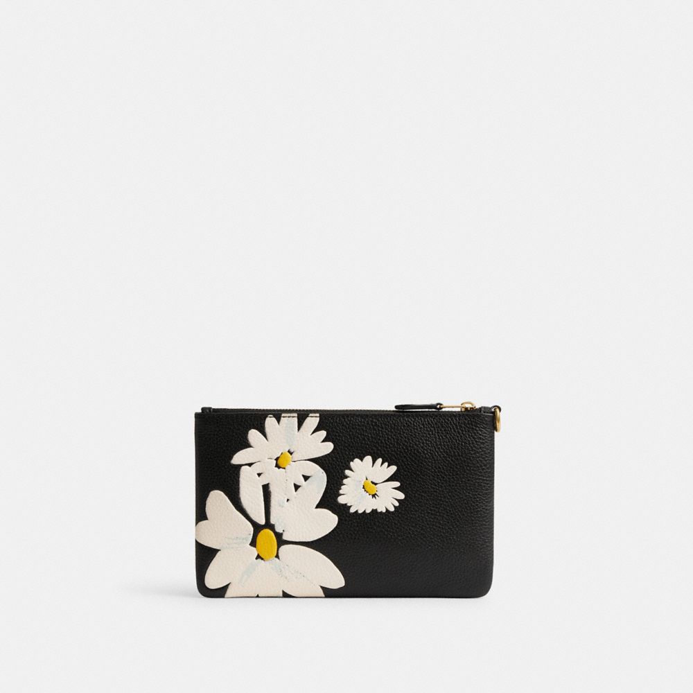 Coach Small Wristlet With Floral Print Brass/Black Multi | 653-MFUZKI