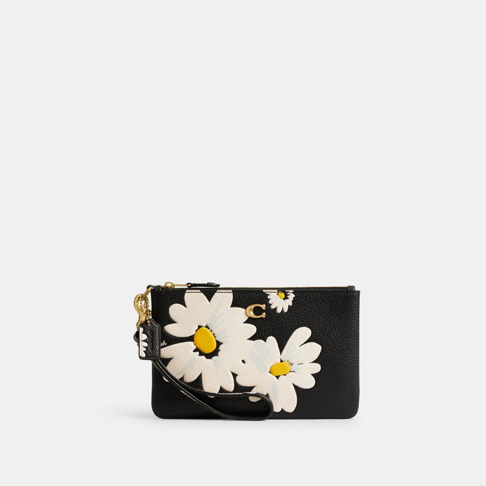 Coach Small Wristlet With Floral Print Brass/Black Multi | 653-MFUZKI