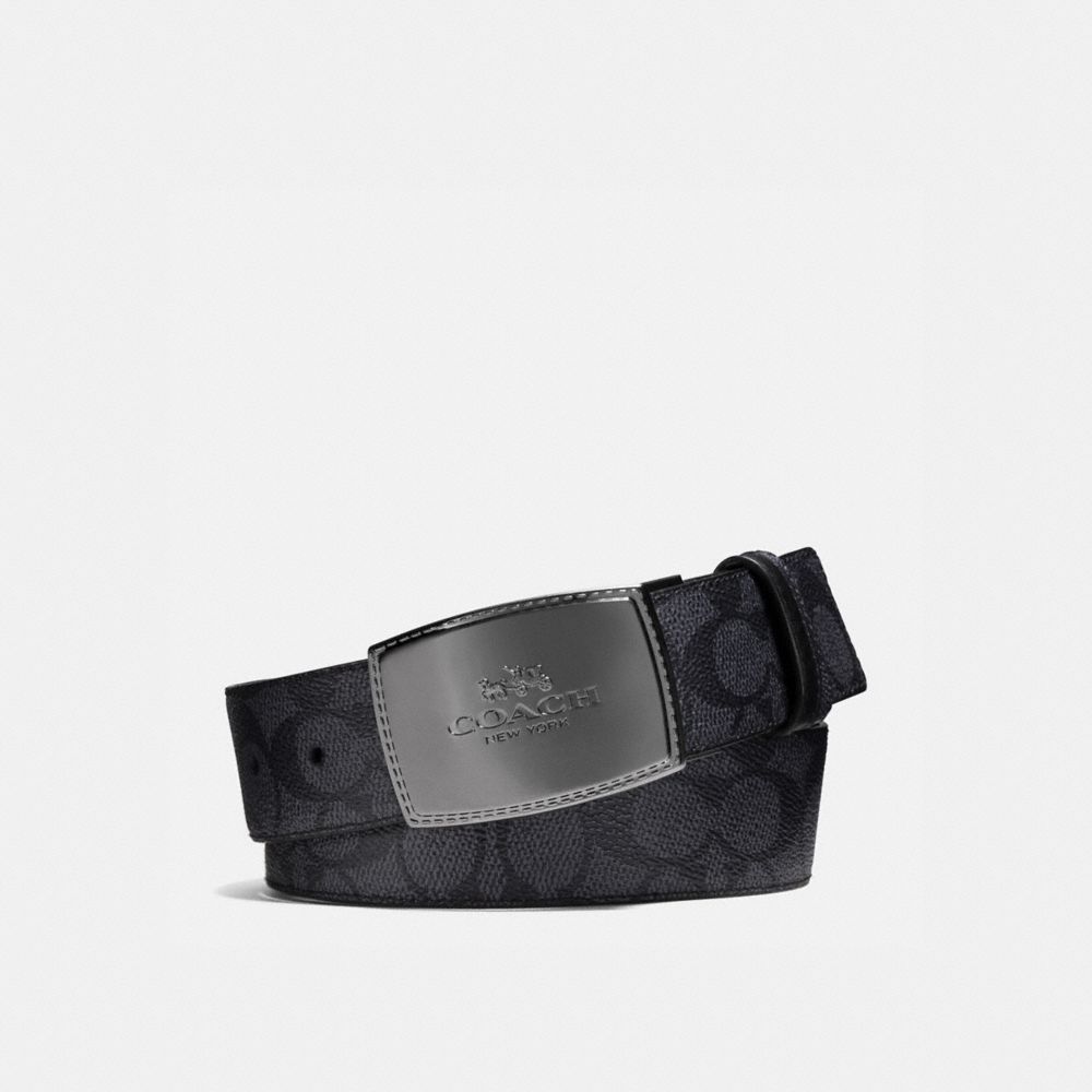 Coach Stitched Plaque Buckle Cut To Size Reversible Belt 38 Mm Charcoal/Black | 604-WKYUXA