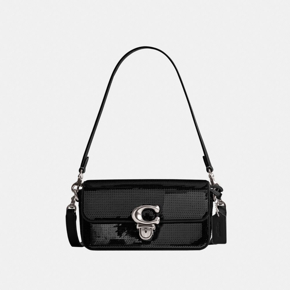 Coach Studio Baguette Bag With Sequins Calf Leather/Silver/Black | 543-QVUDEH