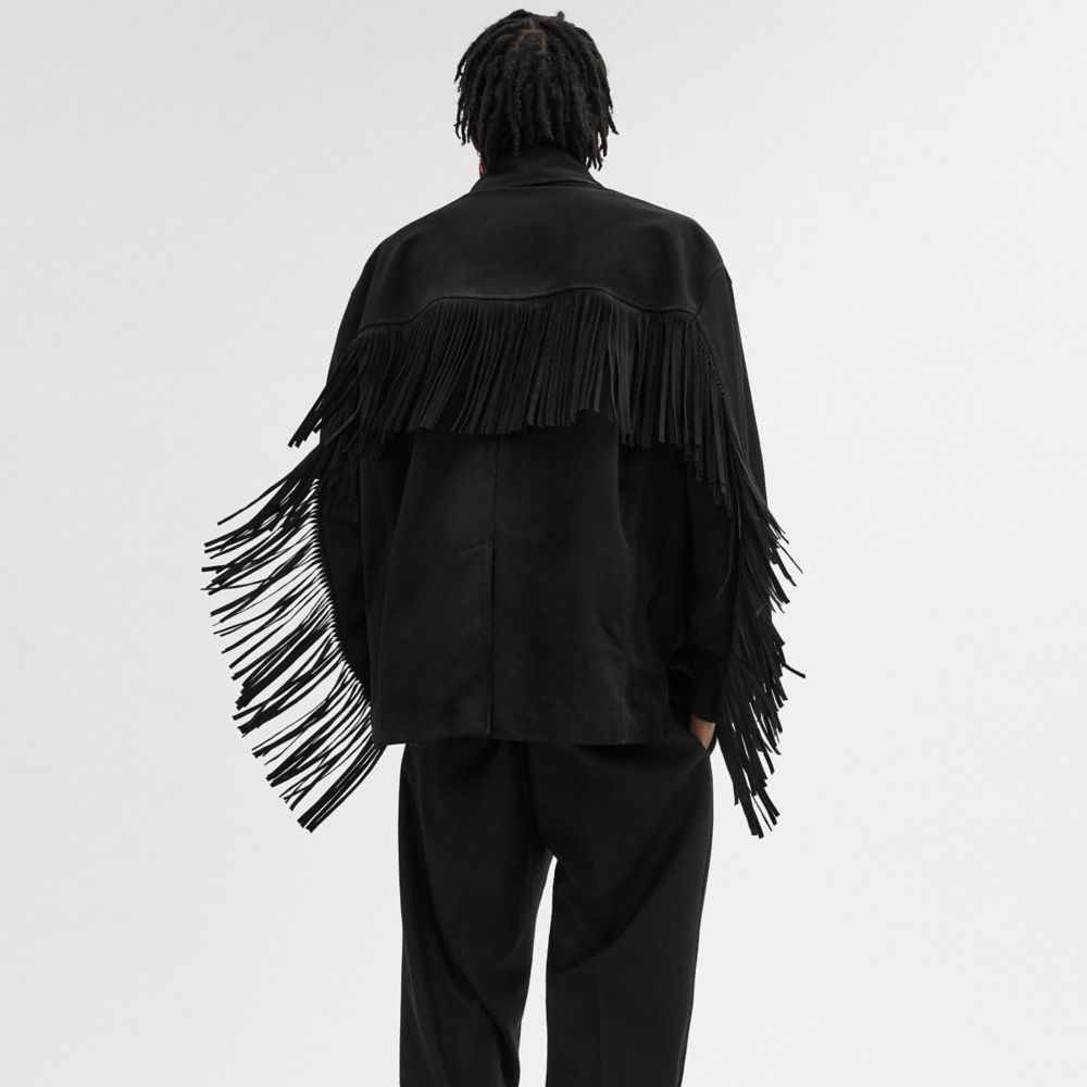 Coach Suede Fringe Jacket Black | 378-PAZDTW