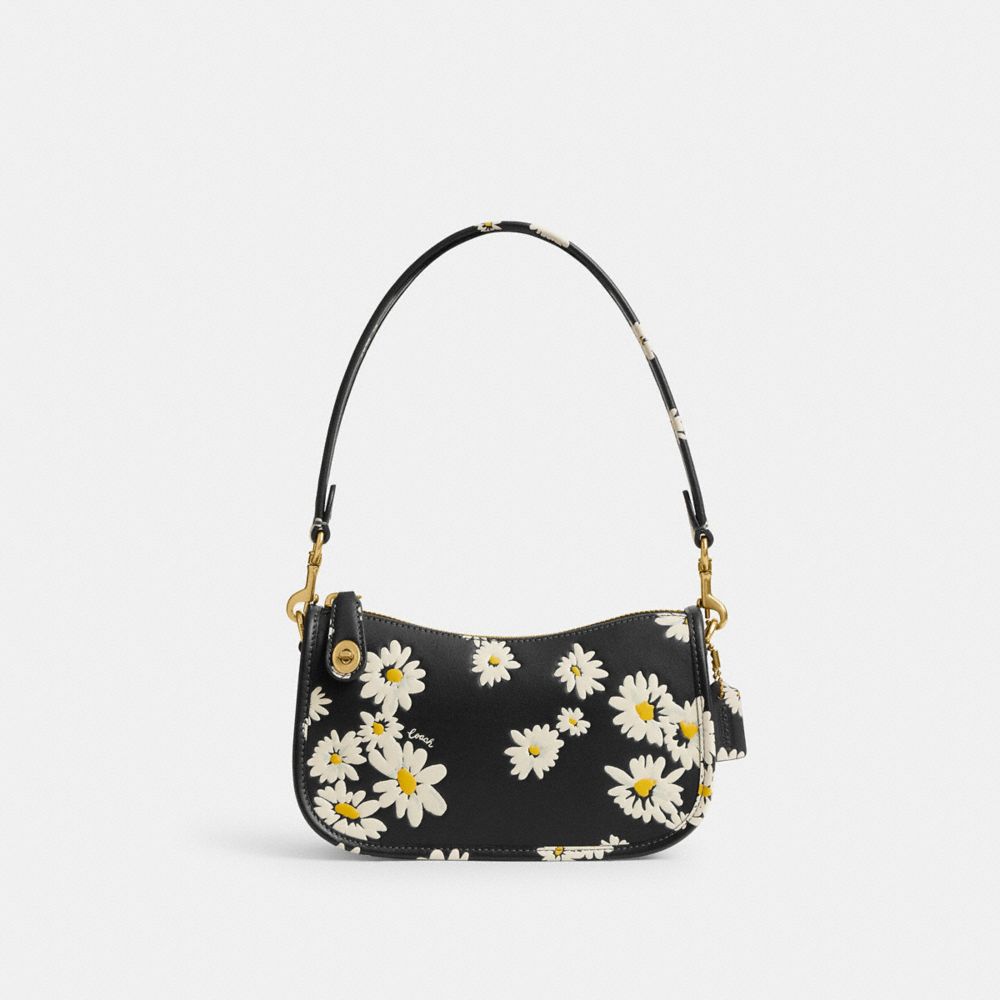 Coach Swinger Bag 20 With Floral Print Brass/Black Multi | 632-IHRECW