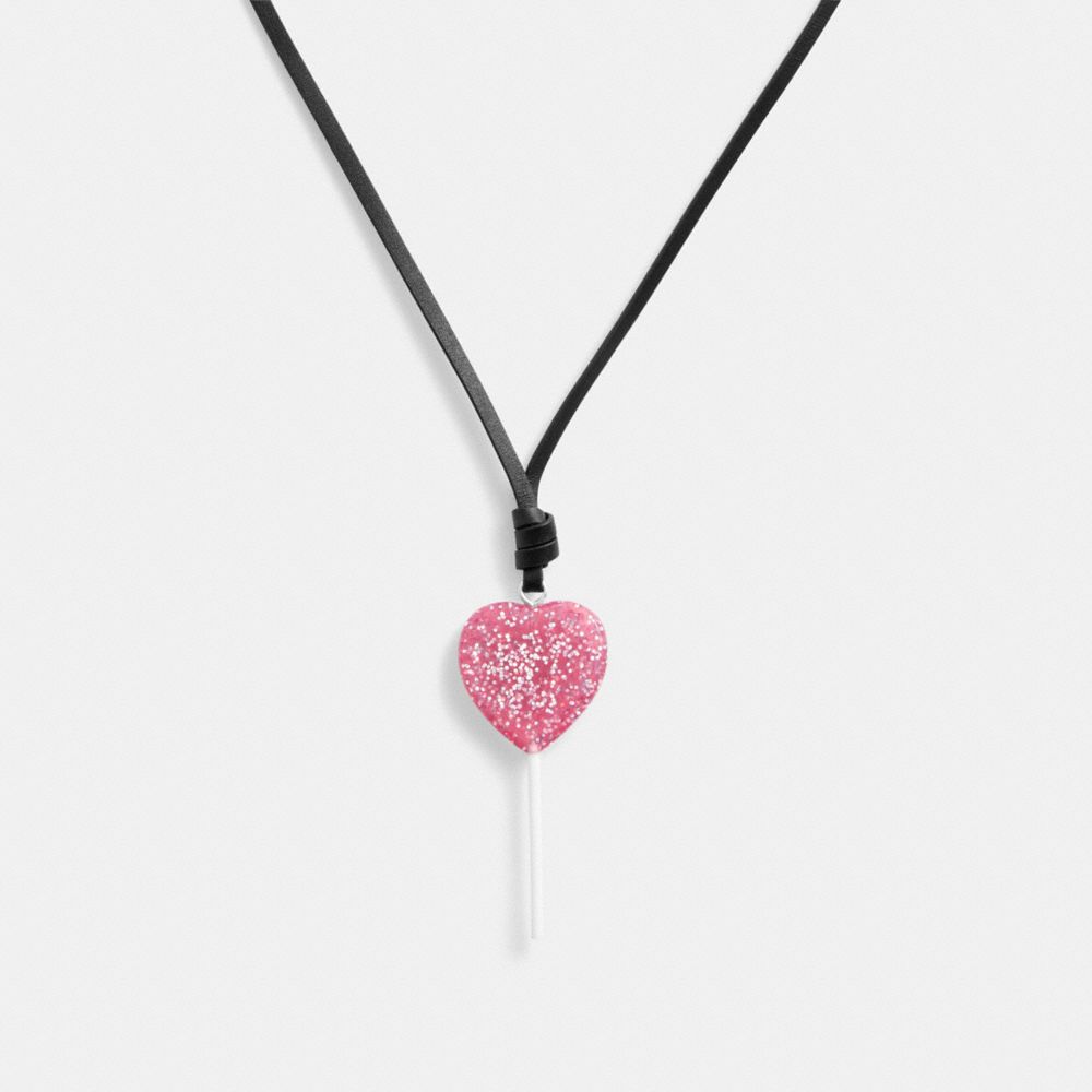 Coach The Lil Nas X Drop Heart Lollipop Necklace Silver/Pink | 719-IBEDKN