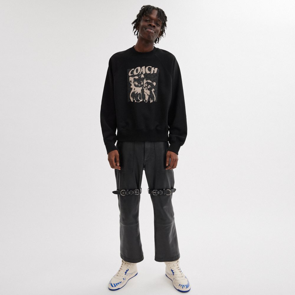 Coach The Lil Nas X Drop Signature Cats Crewneck Sweatshirt Black | 629-OQKVWM