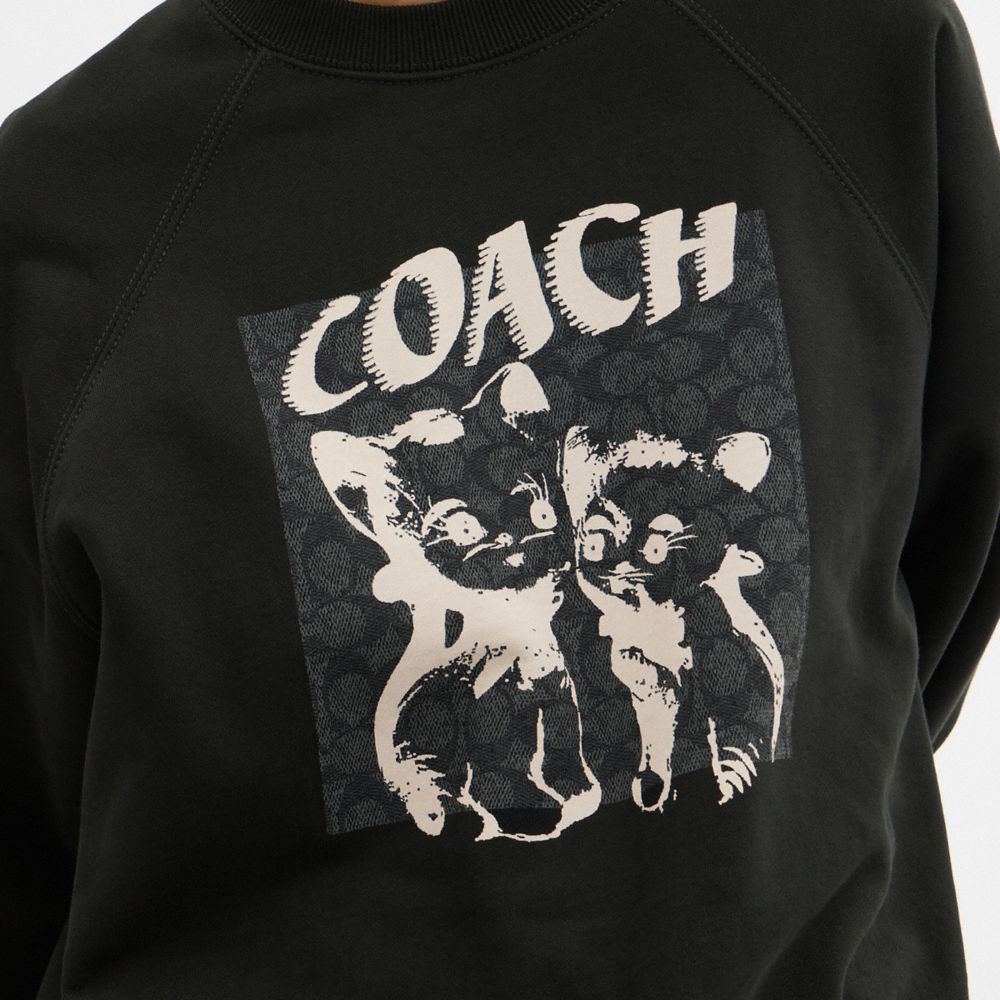 Coach The Lil Nas X Drop Signature Cats Crewneck Sweatshirt Black | 629-OQKVWM