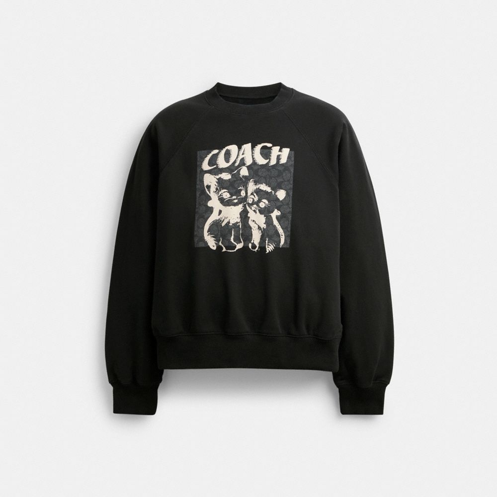 Coach The Lil Nas X Drop Signature Cats Crewneck Sweatshirt Black | 145-FJZGRN