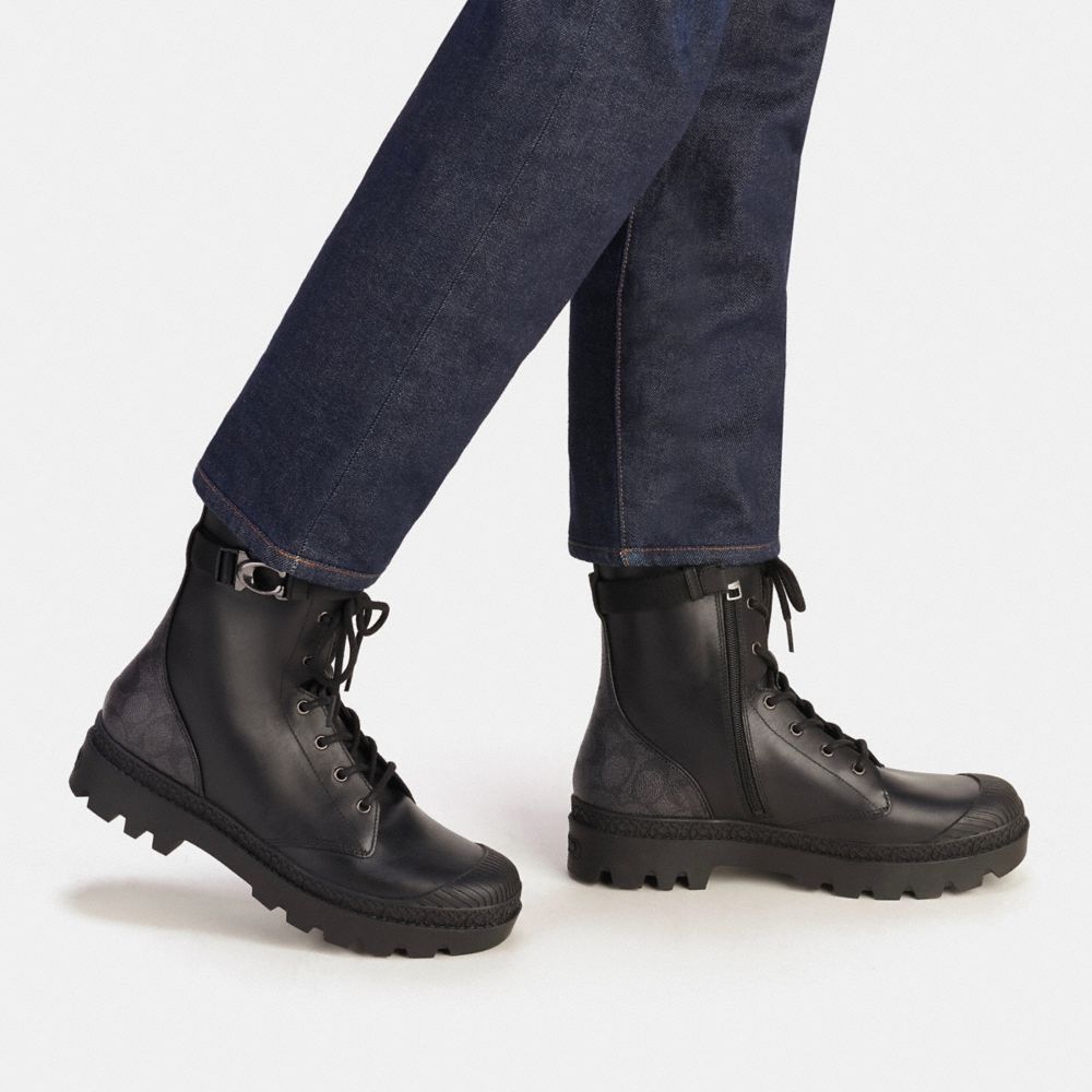 Coach Tucker Boot With Signature Canvas Black | 149-XZHSIA