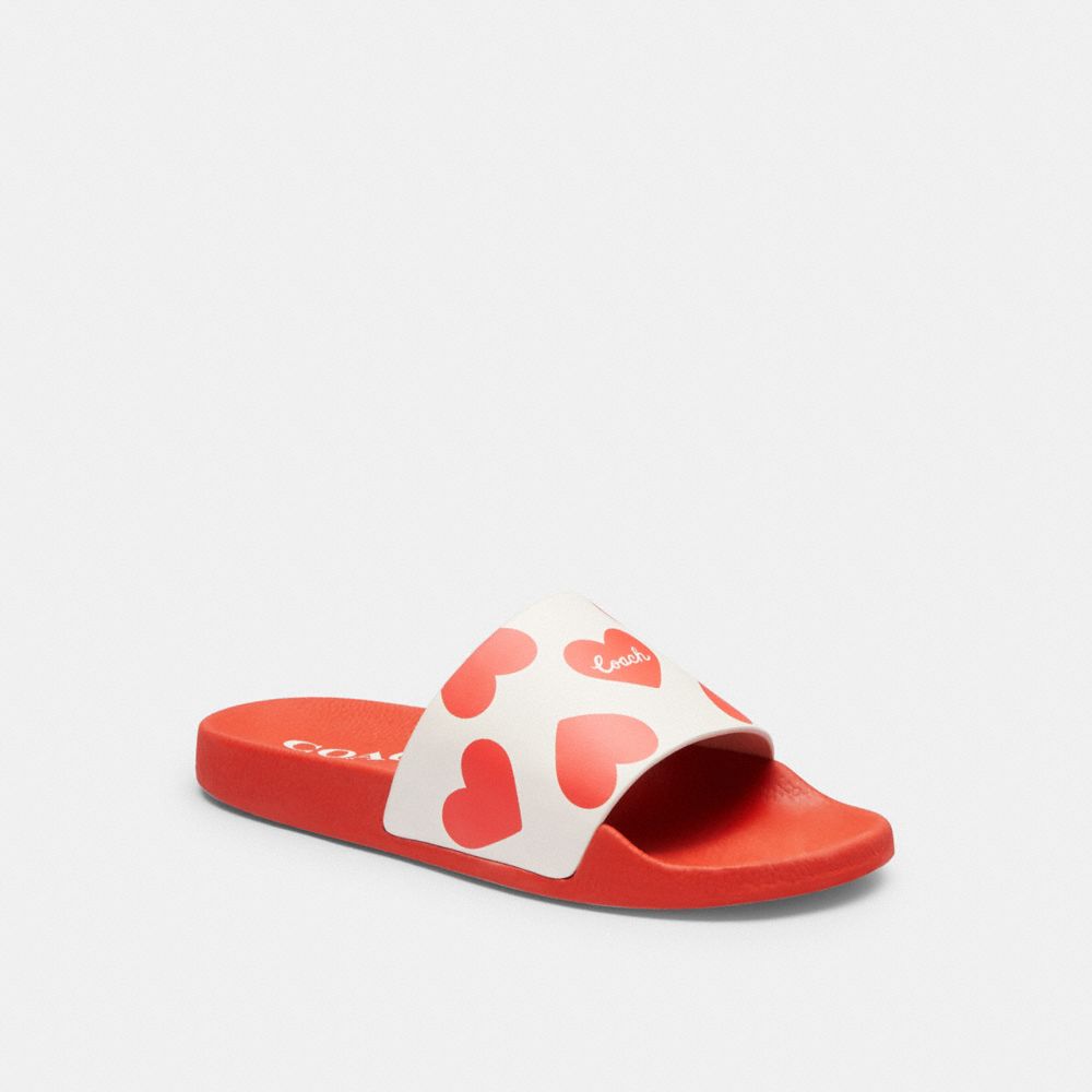 Coach Udele Sport Slide With Valentine\'s Print Rubber/Chalk/Sport Red | 264-SIPLBC