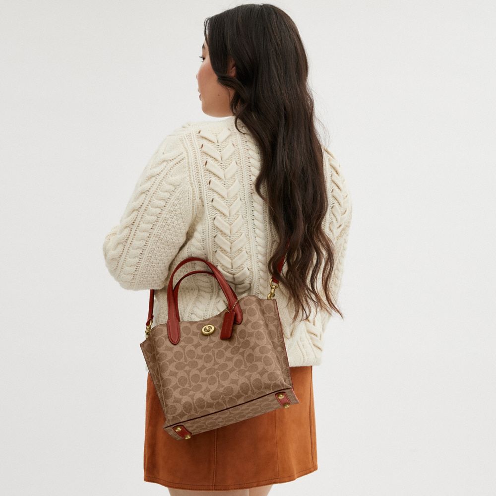 Coach Willow Tote Bag 24 In Signature Canvas Signature Coated Canvas/Brass/Tan/Rust | 183-NYGJQT