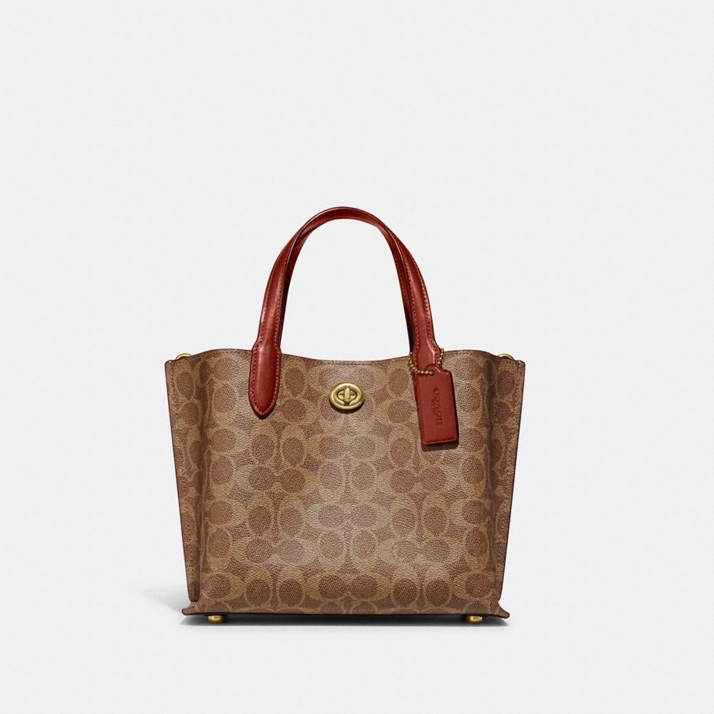 Coach Willow Tote Bag 24 In Signature Canvas Signature Coated Canvas/Brass/Tan/Rust | 183-NYGJQT