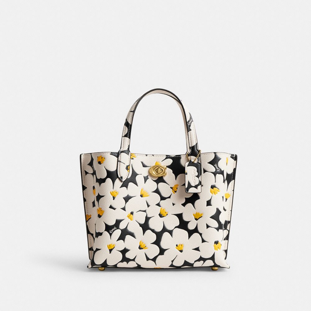 Coach Willow Tote Bag 24 With Floral Print Brass/Chalk Multi | 326-XYPGDS