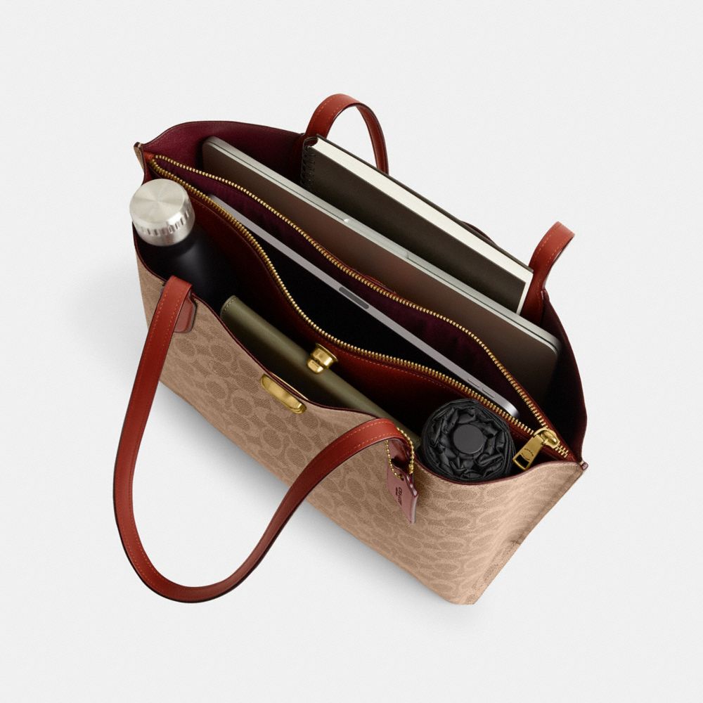 Coach Willow Tote Bag In Signature Canvas Signature Coated Canvas/Brass/Tan/Rust | 706-NCDVGU