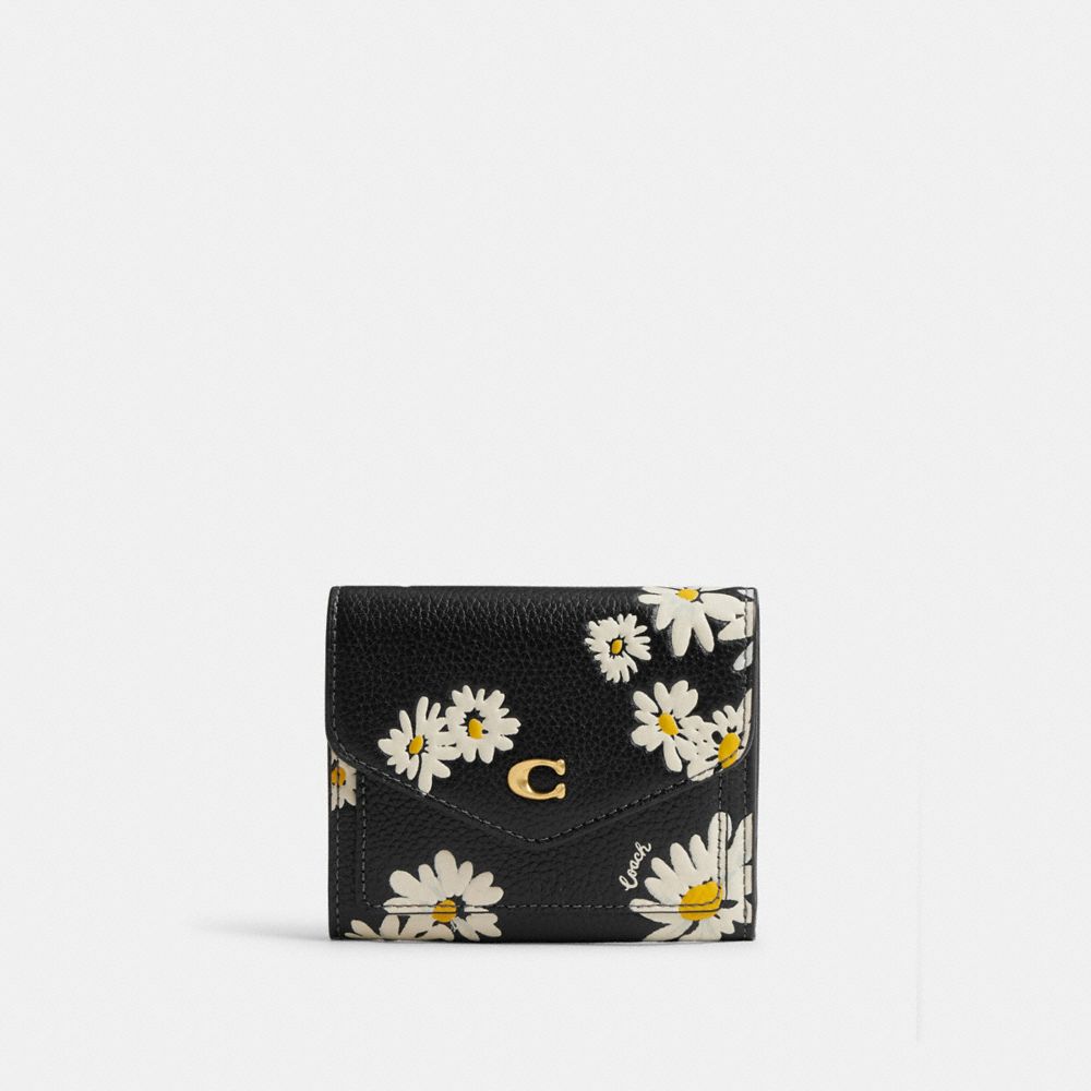 Coach Wyn Small Wallet With Floral Print Brass/Black Multi | 817-SKDUFH